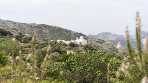 Uitzicht op kerkje in Naxos